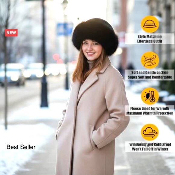 Faux Fur Bucket Hat Warm Plush Fluffy Winter Chic Elegant Wide Brim main image 4